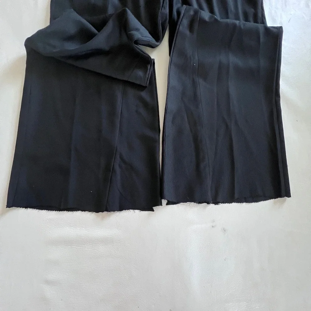 Sean John Suit Coat Pants 2 pc 48L 42W Black Stretch Raw Hem Legs Altered Wide